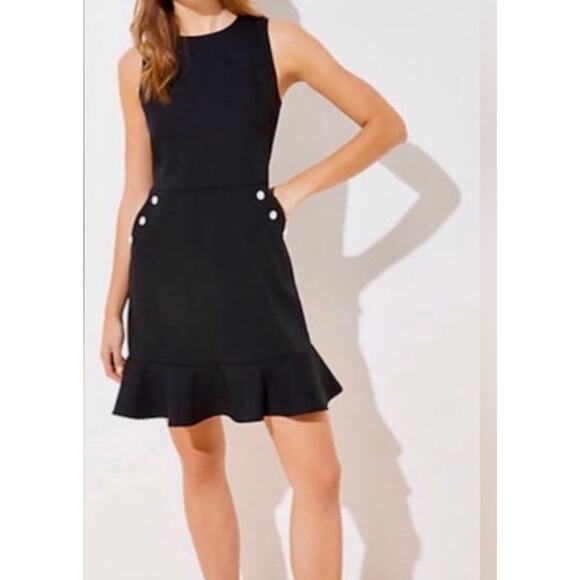 NWT Ann Taylor Loft Size Small black Peplum Sheath Flare Dress Thigh Length - Picture 1 of 7